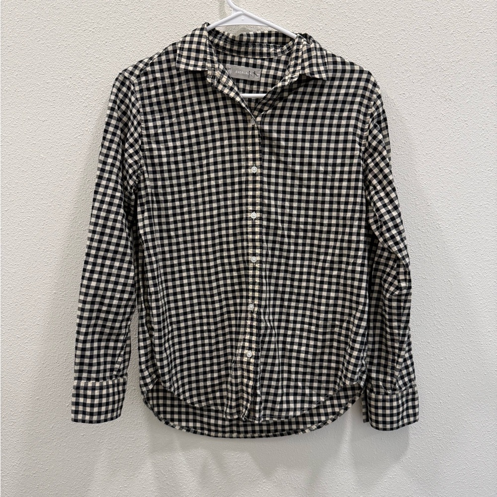Everlane checkered plaid button up shirt black and white size 0